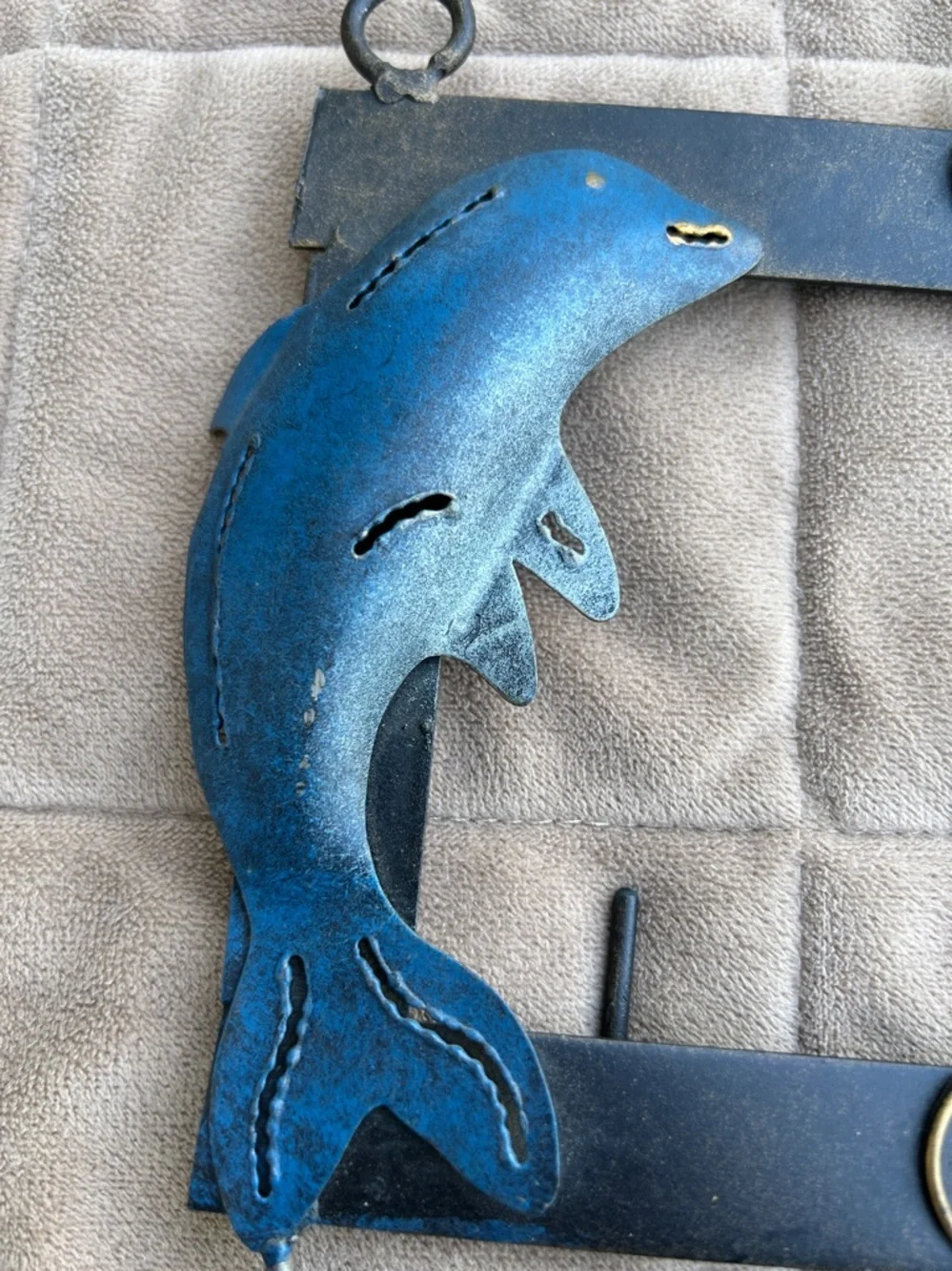 Coastal Blue Dolphin Wall 3 Hook Metal Wall Rack Coastal Wall Hook-Metal Hook